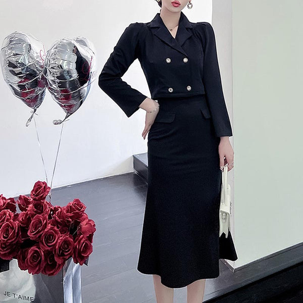 Women's long sleeve black dress suit