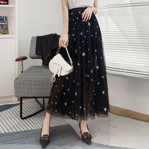 Vintage star mesh a-line maxi skirts