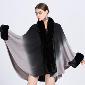 Elegant gradient fur collar shawl cloak coats