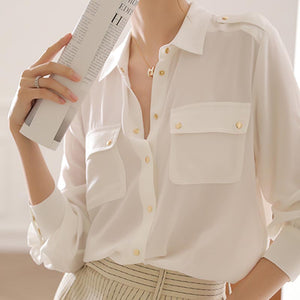 Brief solid lapel long sleeve lapel blouses
