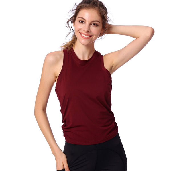 Solid sleeveless cut out back active tops