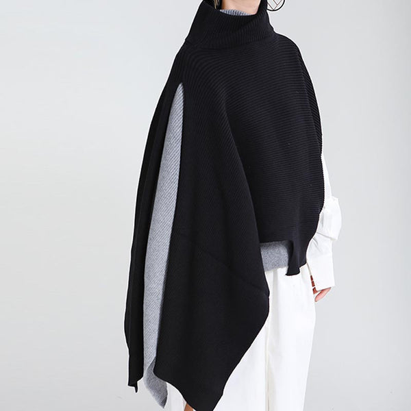Chic solid irregular mock neck shawl sweaters