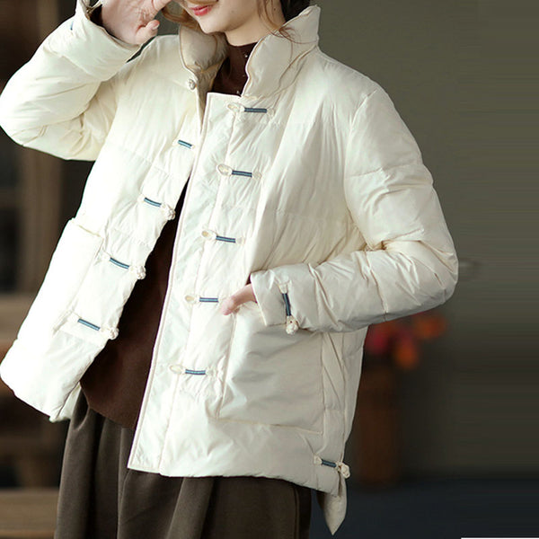 Mock neck single-breasted down coats