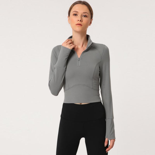 Stand collar tight cropped sport tops