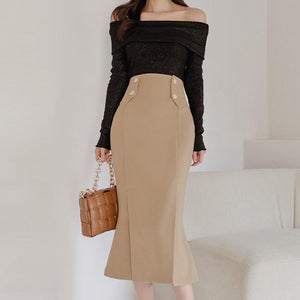 Elegant off-the-shoulder peplum skirt suits