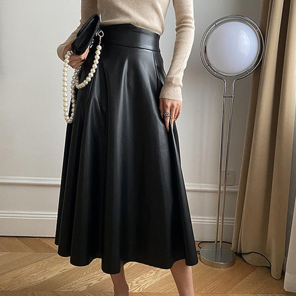 Women's fashion pu long skirts