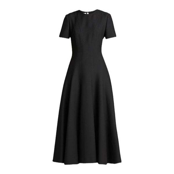Crewneck short sleeve solid color black dresses