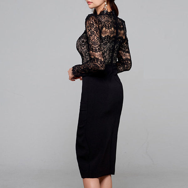 Lace patchwork long sleeve bodycon dresses