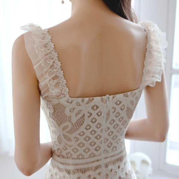 White lace openwork sheath slip dresses