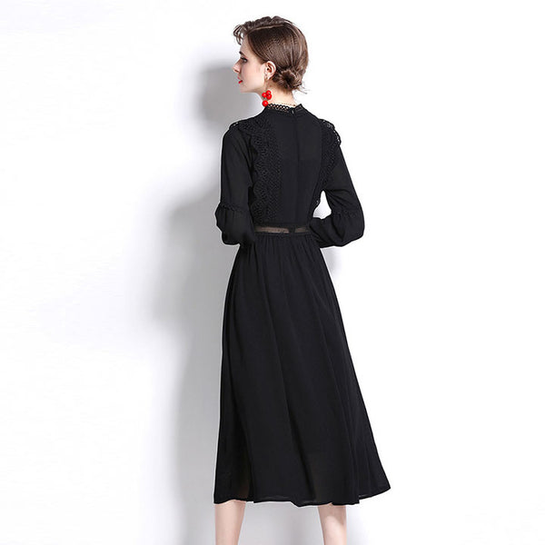 Mock neck long sleeve solid a line maxi dresses