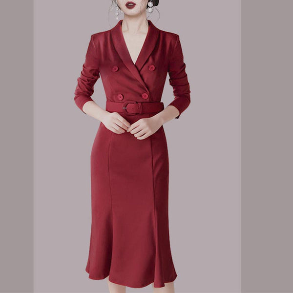 Women's v-neck long sleeve work mermaid dresses