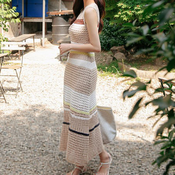 Sleeveless openwork knitted summer dresses