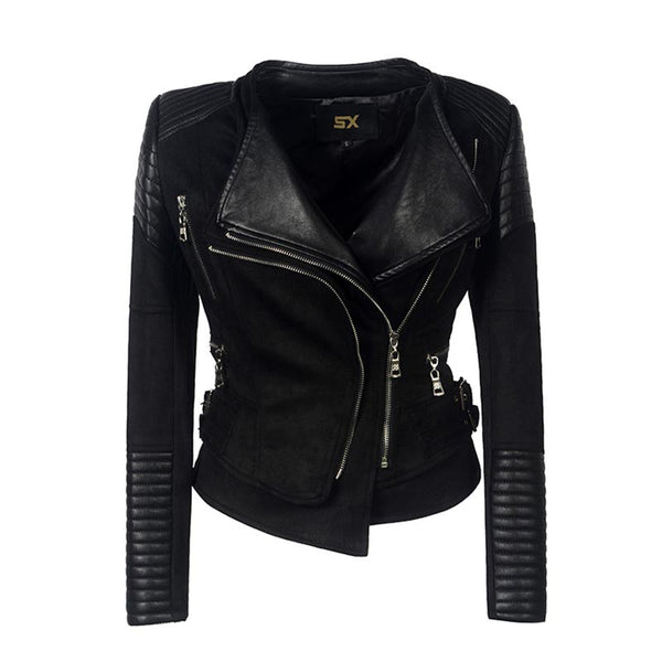 Double collar biker faux leather jackets