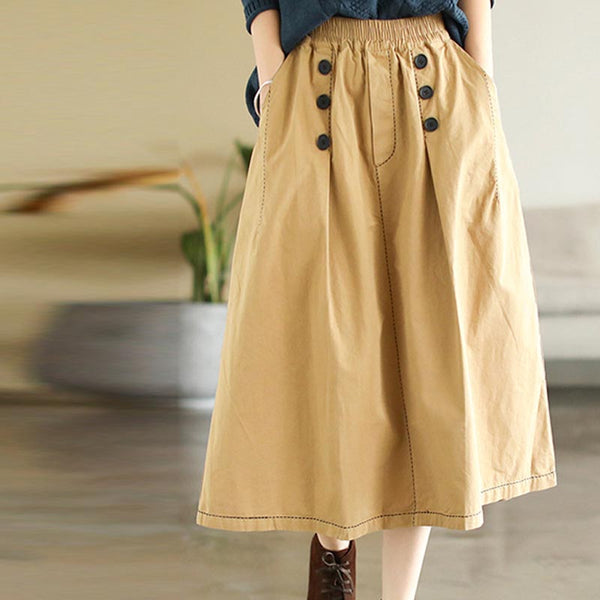 Casual solid elastic waist a-line skirts