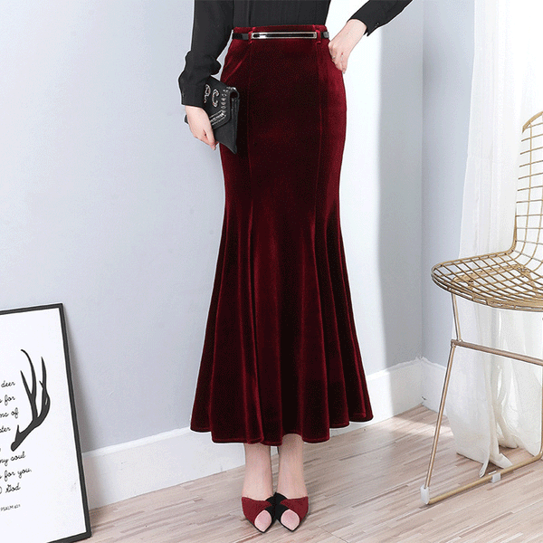 Velvet long peplum skirts