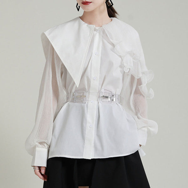 Single-breasted patchwork ruffle shirts