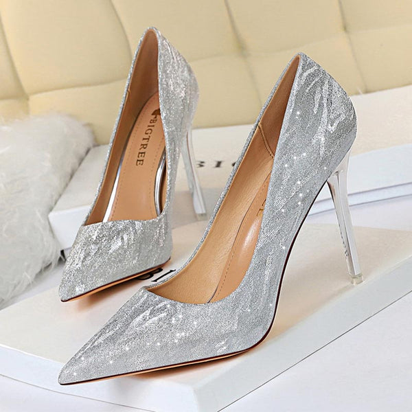 Pointed toe sparkly heels
