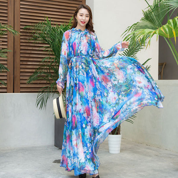 Women's long sleeve floral print beach dresses