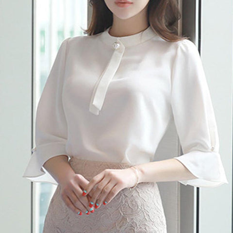 Brief mock neck flare sleeve blouses