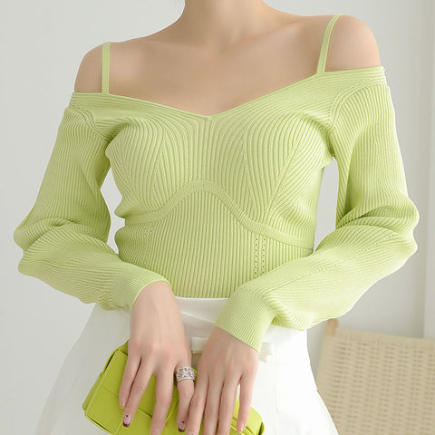 Off shoulder long sleeve knit top