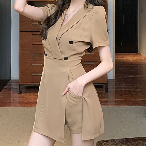 Solid lapel mini a-line dresses with shorts