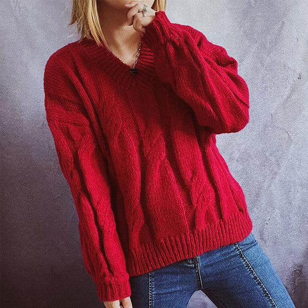 Solid cable knit crew neck long sleeve pullover sweaters