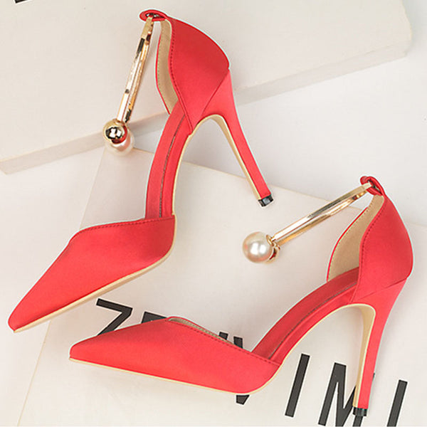 Satin low-fronted pointed toe high heels