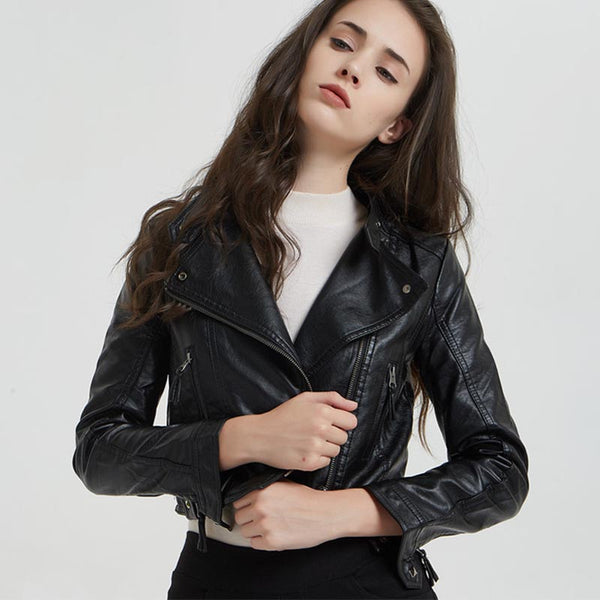 Stand collar cropped biker jackets