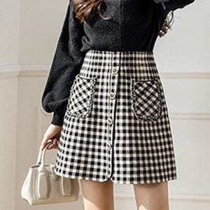 Stylish plaid high waist a-line mini skirts