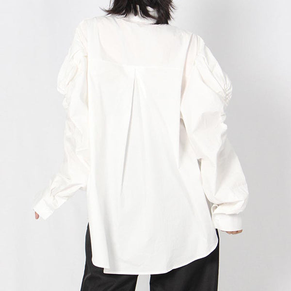 Brief solid single-breasted lapel blouses