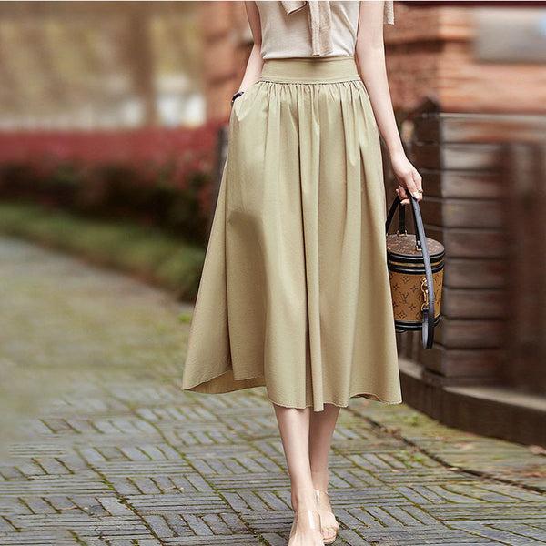 Casual solid elastic a-line skirts
