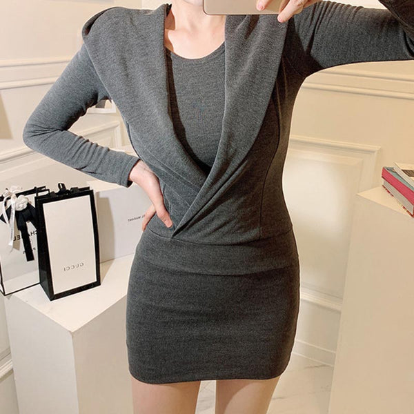 Hooded knitted bodycon mini dresses