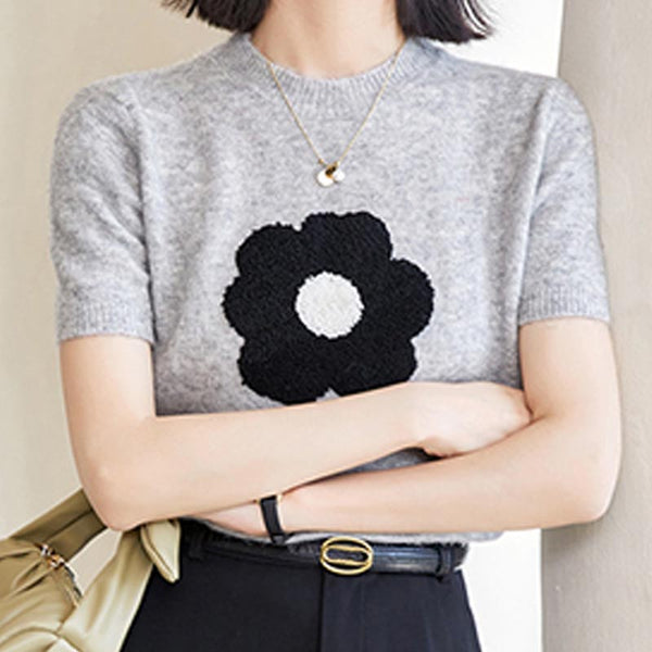 Casual flower short sleeve knitting t-shirts