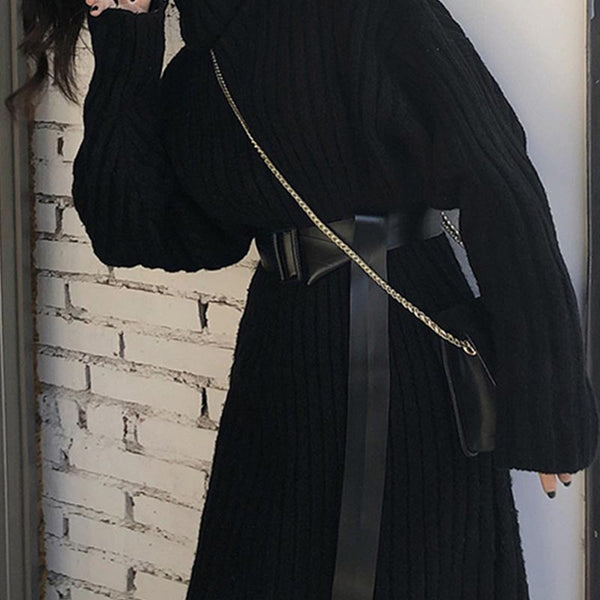 Stylish high neck long sleeve sweater dresses with belts