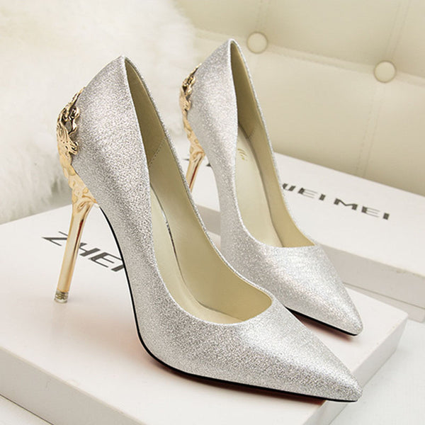 Suede metal openwork stiletto heels