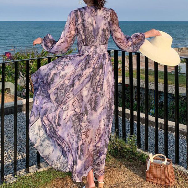 Retro purple v-neck beach dresses