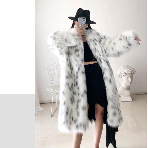 Elegant color hit long sleeve faux fur coats