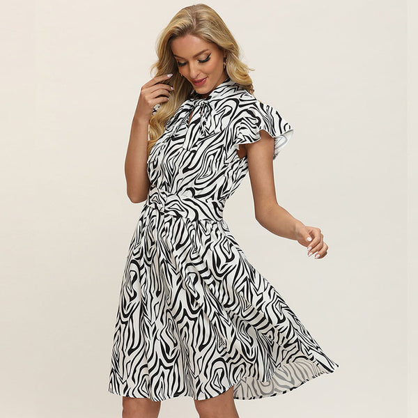Pullover short sleeve zebra a-line dresses