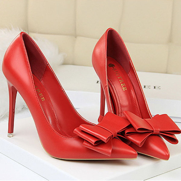 Bowknot pointed toe heels
