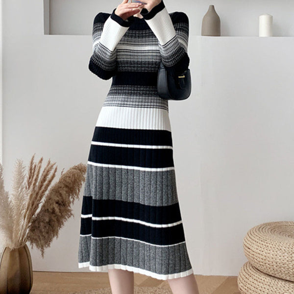 Color-blocked striped knitted dresses