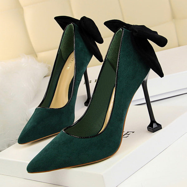 Women's pointed toe bow back heels