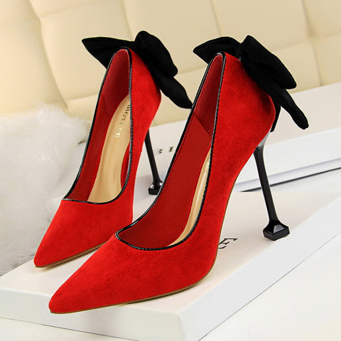 Women's pointed toe bow back heels