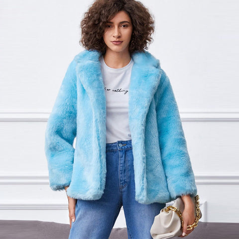 Solid casual short lapel fur coats