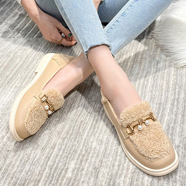 Thicken beads patchwork loafers