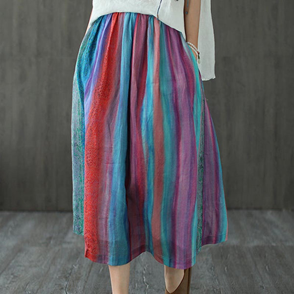 Vintage colorful elastic waist a-line skirts