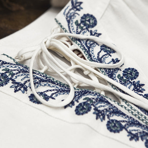Embroidered drawcord pullover blouses
