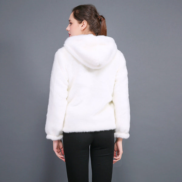 Full-zip hooded faux fur jackets