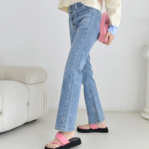 Year-round high waisted dot jean pants for women