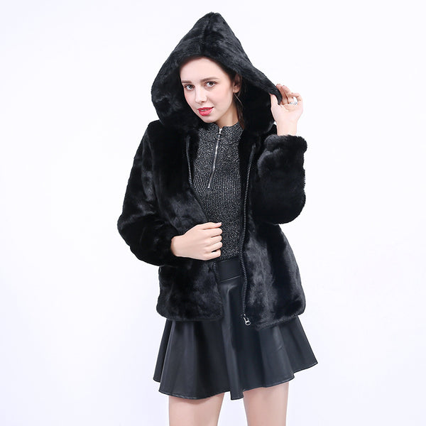 Full-zip hooded faux fur jackets