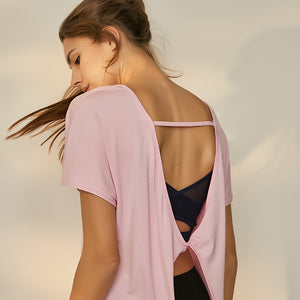 Solid cut out back loose active tees